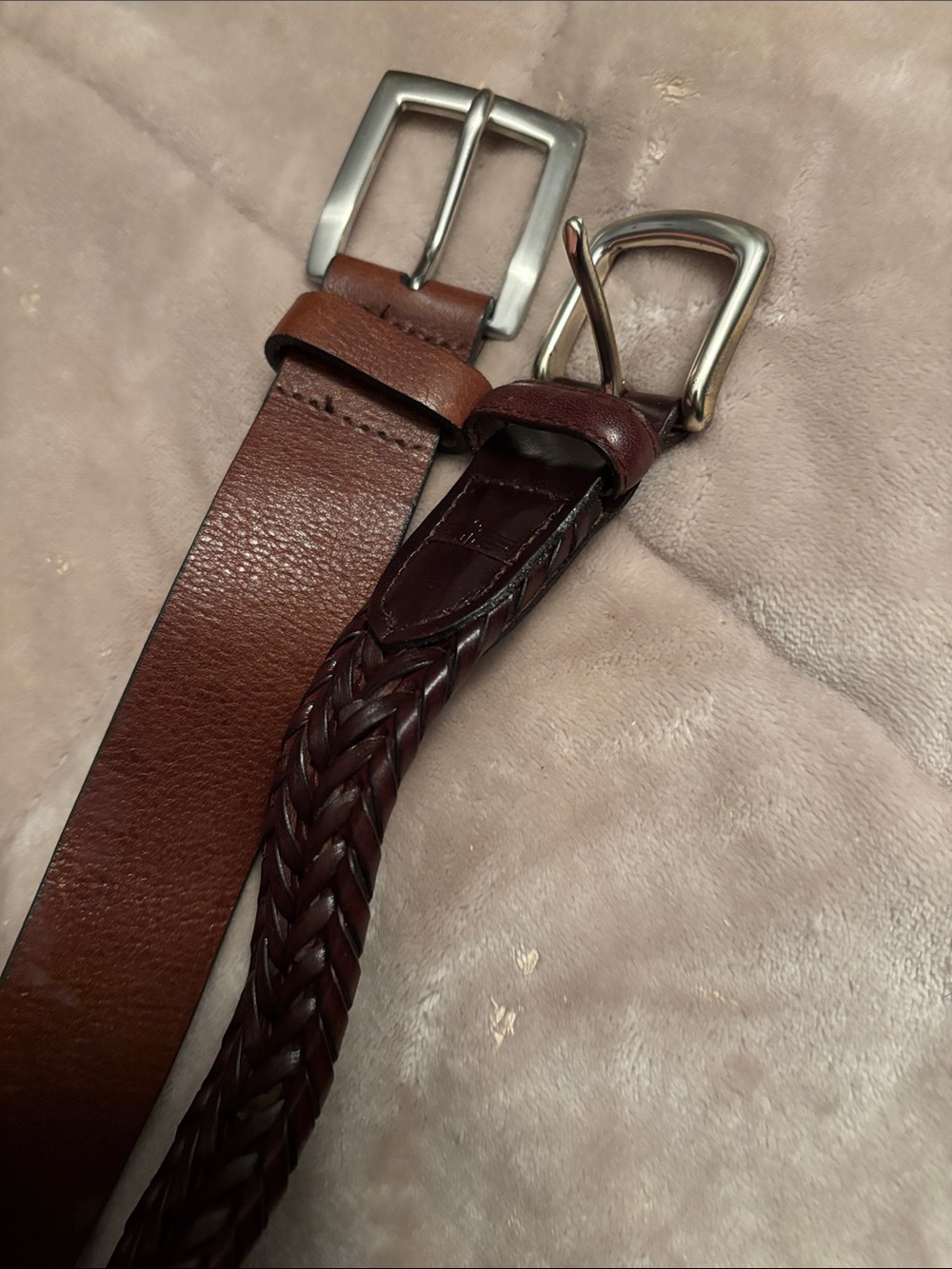 Brown Leather Braided and Smooth Belt bundle